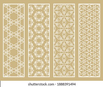 Decorative geometric line borders with repeating texture. Tribal ethnic arabic, indian, turkish ornament, bookmarks templates set. Isolated design elements. Stylized lace patterns collection