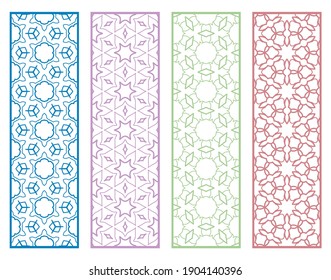 Dekorative geometrische Linienränder mit sich wiederholender Textur. Ethnische arabische Stämme, Indianer, türkische Ornamente, Lesezeichen-Vorlagen. Einzige Design-Elemente. Kollektion stilvoller Spitzen-Muster