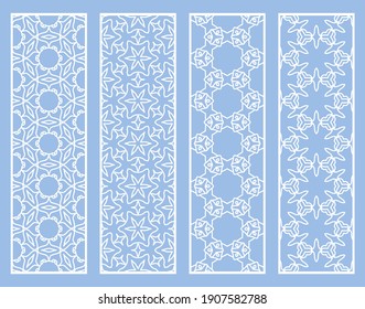 Decorative geometric line borders with repeating texture. Tribal ethnic arabic, indian, turkish ornament, bookmarks templates set. Isolated design elements. Stylized lace patterns collection