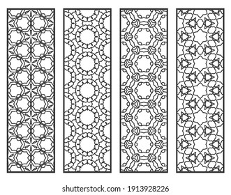 Dekorative geometrische Linienränder mit sich wiederholender Textur. Ethnische arabische Stämme, Indianer, türkische Ornamente, Lesezeichen-Vorlagen. Einzige Design-Elemente. Kollektion stilvoller Spitzen-Muster