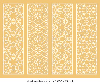Decorative geometric line borders with repeating texture. Tribal ethnic arabic, indian, turkish ornament, bookmarks templates set. Isolated design elements. Stylized lace patterns collection