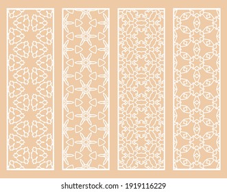 Decorative geometric line borders with repeating texture. Tribal ethnic arabic, indian, turkish ornament, bookmarks templates set. Isolated design elements. Stylized lace patterns collection