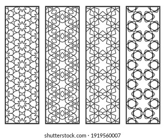 Bordes de línea geométrica decorativos con textura extensible. Ornamento tribal étnico árabe, indio, turco, plantillas de marcadores establecidas. Elementos de diseño aislados. Colección de patrones de encaje estilizados