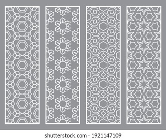 Decorative geometric line borders with repeating texture. Tribal ethnic arabic, indian, turkish ornament, bookmarks templates set. Isolated design elements. Stylized lace patterns collection