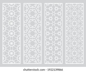 Decorative geometric line borders with repeating texture. Tribal ethnic arabic, indian, turkish ornament, bookmarks templates set. Isolated design elements. Stylized lace patterns collection