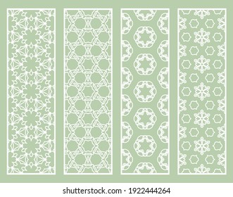 Decorative geometric line borders with repeating texture. Tribal ethnic arabic, indian, turkish ornament, bookmarks templates set. Isolated design elements. Stylized lace patterns collection