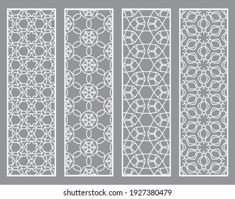 Decorative geometric line borders with repeating texture. Tribal ethnic arabic, indian, turkish ornament, bookmarks templates set. Isolated design elements. Stylized lace patterns collection