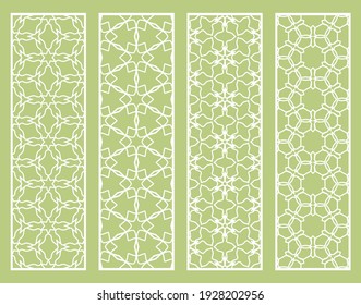 Decorative geometric line borders with repeating texture. Tribal ethnic arabic, indian, turkish ornament, bookmarks templates set. Isolated design elements. Stylized lace patterns collection