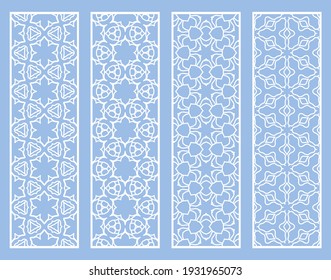 Decorative geometric line borders with repeating texture. Tribal ethnic arabic, indian, turkish ornament, bookmarks templates set. Isolated design elements. Stylized lace patterns collection