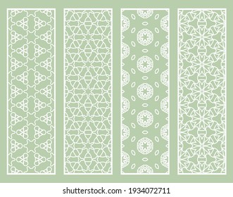 Decorative geometric line borders with repeating texture. Tribal ethnic arabic, indian, turkish ornament, bookmarks templates set. Isolated design elements. Stylized lace patterns collection