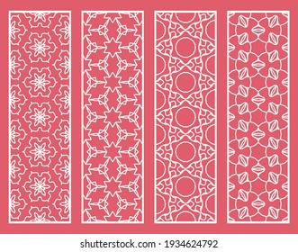 Decorative geometric line borders with repeating texture. Tribal ethnic arabic, indian, turkish ornament, bookmarks templates set. Isolated design elements. Stylized lace patterns collection