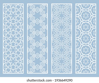 Decorative geometric line borders with repeating texture. Tribal ethnic arabic, indian, turkish ornament, bookmarks templates set. Isolated design elements. Stylized lace patterns collection