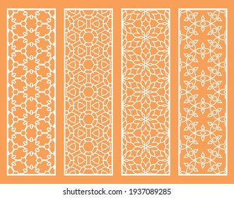 Decorative geometric line borders with repeating texture. Tribal ethnic arabic, indian, turkish ornament, bookmarks templates set. Isolated design elements. Stylized lace patterns collection
