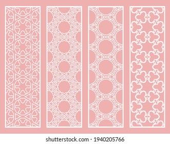 Dekorative geometrische Linienränder mit sich wiederholender Textur. Ethnische arabische Stämme, Indianer, türkische Ornamente, Lesezeichen-Vorlagen. Einzige Design-Elemente. Kollektion stilvoller Spitzen-Muster