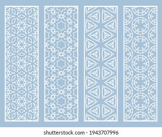 Dekorative geometrische Linienränder mit sich wiederholender Textur. Ethnische arabische Stämme, Indianer, türkische Ornamente, Lesezeichen-Vorlagen. Einzige Design-Elemente. Kollektion stilvoller Spitzen-Muster