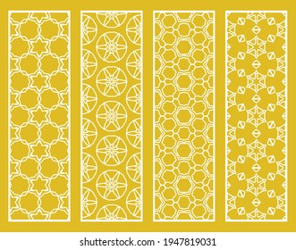 Decorative geometric line borders with repeating texture. Tribal ethnic arabic, indian, turkish ornament, bookmarks templates set. Isolated design elements. Stylized lace patterns collection