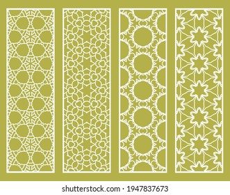 Decorative geometric line borders with repeating texture. Tribal ethnic arabic, indian, turkish ornament, bookmarks templates set. Isolated design elements. Stylized lace patterns collection