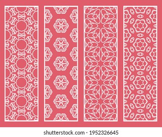 Decorative geometric line borders with repeating texture. Tribal ethnic arabic, indian, turkish ornament, bookmarks templates set. Isolated design elements. Stylized lace patterns collection