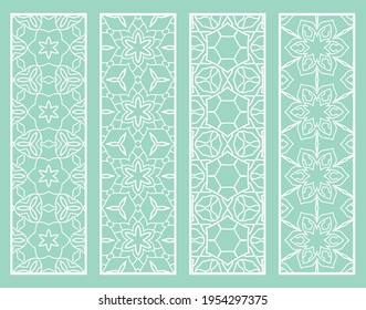 Decorative geometric line borders with repeating texture. Tribal ethnic arabic, indian, turkish ornament, bookmarks templates set. Isolated design elements. Stylized lace patterns collection