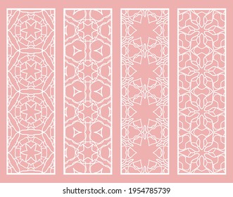 Decorative geometric line borders with repeating texture. Tribal ethnic arabic, indian, turkish ornament, bookmarks templates set. Isolated design elements. Stylized lace patterns collection