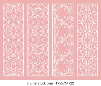 Decorative geometric line borders with repeating texture. Tribal ethnic arabic, indian, turkish ornament, bookmarks templates set. Isolated design elements. Stylized lace patterns collection