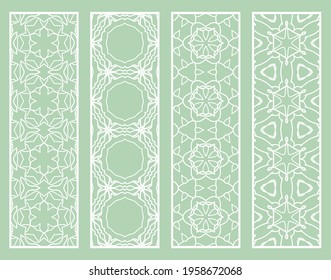 Decorative geometric line borders with repeating texture. Tribal ethnic arabic, indian, turkish ornament, bookmarks templates set. Isolated design elements. Stylized lace patterns collection