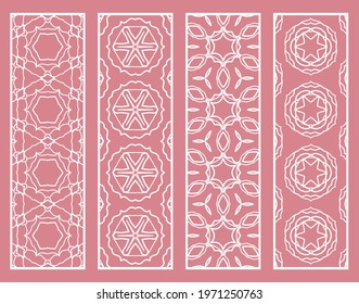 Decorative geometric line borders with repeating texture. Tribal ethnic arabic, indian, turkish ornament, bookmarks templates set. Isolated design elements. Stylized lace patterns collection