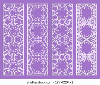 Decorative geometric line borders with repeating texture. Tribal ethnic arabic, indian, turkish ornament, bookmarks templates set. Isolated design elements. Stylized lace patterns collection