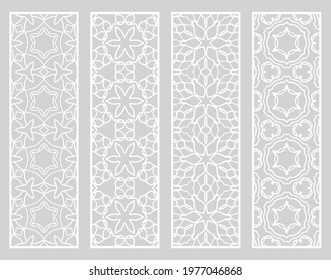 Decorative geometric line borders with repeating texture. Tribal ethnic arabic, indian, turkish ornament, bookmarks templates set. Isolated design elements. Stylized lace patterns collection