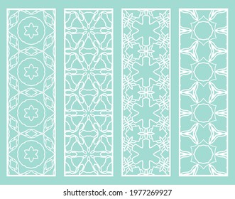 Decorative geometric line borders with repeating texture. Tribal ethnic arabic, indian, turkish ornament, bookmarks templates set. Isolated design elements. Stylized lace patterns collection
