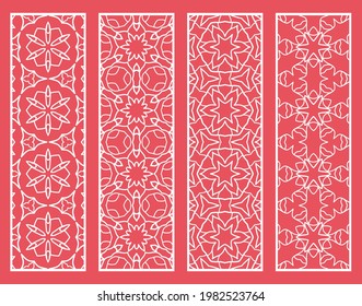 Decorative geometric line borders with repeating texture. Tribal ethnic arabic, indian, turkish ornament, bookmarks templates set. Isolated design elements. Stylized lace patterns collection