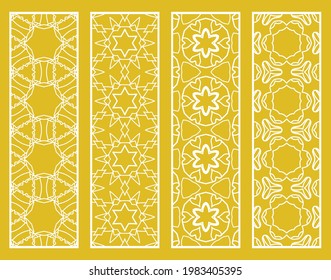 Decorative geometric line borders with repeating texture. Tribal ethnic arabic, indian, turkish ornament, bookmarks templates set. Isolated design elements. Stylized lace patterns collection