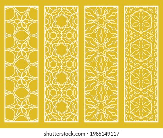 Decorative geometric line borders with repeating texture. Tribal ethnic arabic, indian, turkish ornament, bookmarks templates set. Isolated design elements. Stylized lace patterns collection