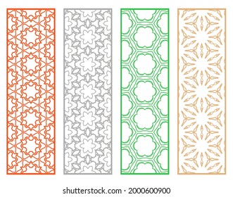 Dekorative geometrische Linienränder mit sich wiederholender Textur. Ethnische arabische Stämme, Indianer, türkische Ornamente, Lesezeichen-Vorlagen. Einzige Design-Elemente. Kollektion stilvoller Spitzen-Muster