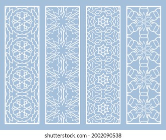 Decorative geometric line borders with repeating texture. Tribal ethnic arabic, indian, turkish ornament, bookmarks templates set. Isolated design elements. Stylized lace patterns collection