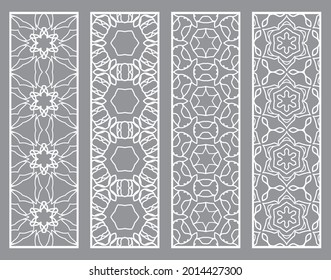 Decorative geometric line borders with repeating texture. Tribal ethnic arabic, indian, turkish ornament, bookmarks templates set. Isolated design elements. Stylized lace patterns collection