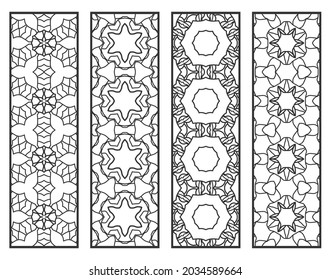 Bordes de línea geométrica decorativos con textura extensible. Ornamento tribal étnico árabe, indio, turco, plantillas de marcadores establecidas. Elementos de diseño aislados. Colección de patrones de encaje estilizados
