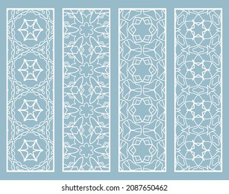 Decorative geometric line borders with repeating texture. Tribal ethnic arabic, indian, turkish ornament, bookmarks templates set. Isolated design elements. Stylized lace patterns collection
