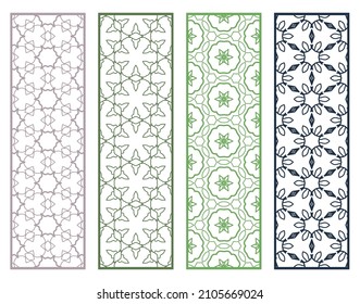 Decorative geometric line borders with repeating texture. Tribal ethnic arabic, indian, turkish ornament, bookmarks templates set. Isolated design elements. Stylized lace patterns collection