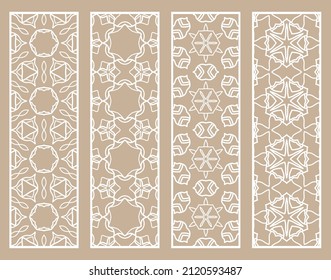 Decorative geometric line borders with repeating texture. Tribal ethnic arabic, indian, turkish ornament, bookmarks templates set. Isolated design elements. Stylized lace patterns collection