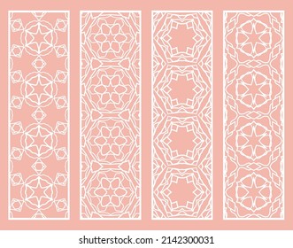 Decorative geometric line borders with repeating texture. Tribal ethnic arabic, indian, turkish ornament, bookmarks templates set. Isolated design elements. Stylized lace patterns collection