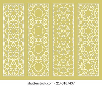 Decorative geometric line borders with repeating texture. Tribal ethnic arabic, indian, turkish ornament, bookmarks templates set. Isolated design elements. Stylized lace patterns collection