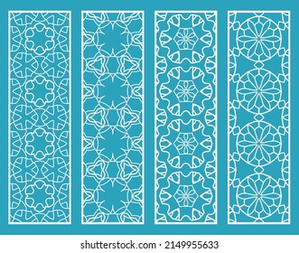 Dekorative geometrische Linienränder mit sich wiederholender Textur. Ethnische arabische Stämme, Indianer, türkische Ornamente, Lesezeichen-Vorlagen. Einzige Design-Elemente. Kollektion stilvoller Spitzen-Muster