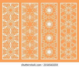 Decorative geometric line borders with repeating texture. Tribal ethnic arabic, indian, turkish ornament, bookmarks templates set. Isolated design elements. Stylized lace patterns collection