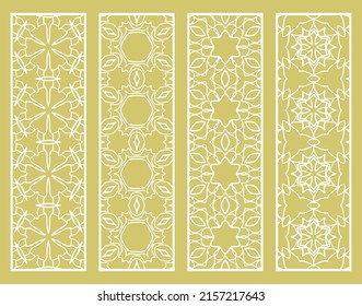 Decorative geometric line borders with repeating texture. Tribal ethnic arabic, indian, turkish ornament, bookmarks templates set. Isolated design elements. Stylized lace patterns collection