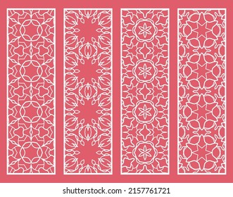 Decorative geometric line borders with repeating texture. Tribal ethnic arabic, indian, turkish ornament, bookmarks templates set. Isolated design elements. Stylized lace patterns collection