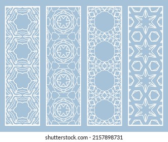 Decorative geometric line borders with repeating texture. Tribal ethnic arabic, indian, turkish ornament, bookmarks templates set. Isolated design elements. Stylized lace patterns collection