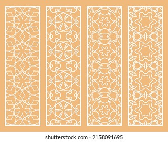 Decorative geometric line borders with repeating texture. Tribal ethnic arabic, indian, turkish ornament, bookmarks templates set. Isolated design elements. Stylized lace patterns collection