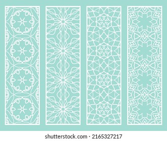 Decorative geometric line borders with repeating texture. Tribal ethnic arabic, indian, turkish ornament, bookmarks templates set. Isolated design elements. Stylized lace patterns collection