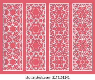 Decorative geometric line borders with repeating texture. Tribal ethnic arabic, indian, turkish ornament, bookmarks templates set. Isolated design elements. Stylized lace patterns collection